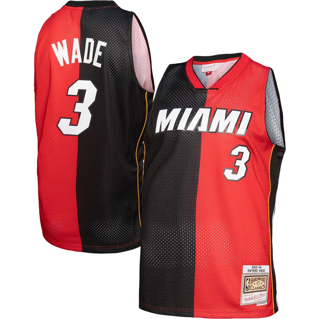 Miami Heat Dwyane Wade Mitchell & Ness Big & Tall Hardwood Classics 2005/06 Split Swingman Jersey - Black/Red Team Jersey Sports Fan Apparel