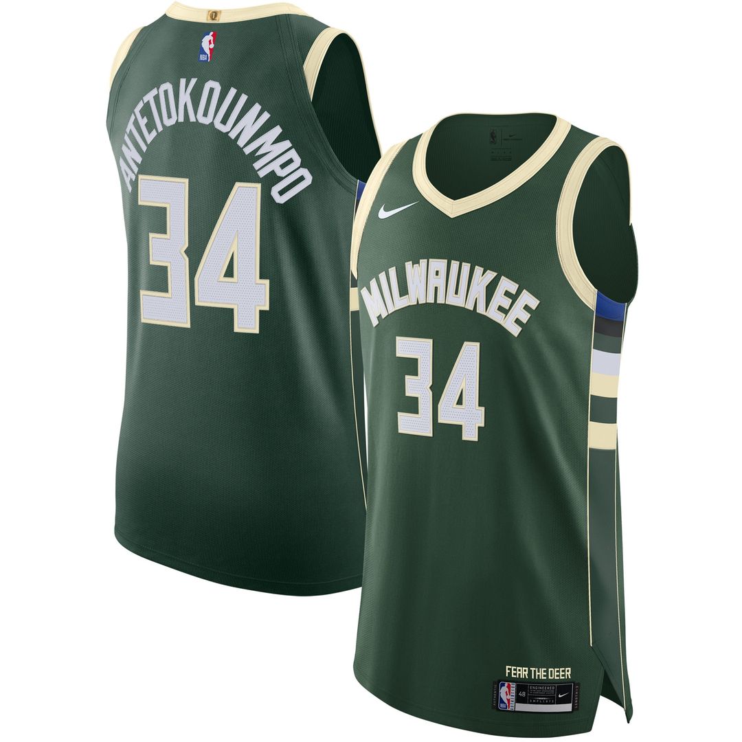 Milwaukee Bucks Giannis Antetokounmpo Nike Authentic Jersey - Icon Edition - Hunter Green Team Jersey Sports Fan Apparel