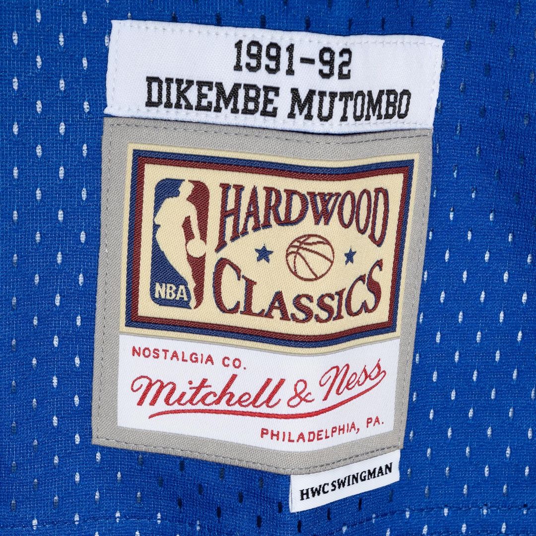 Denver Nuggets Dikembe Mutombo Mitchell & Ness Hardwood Classics 1991/92 Split Swingman Jersey - Royal/Gold Team Jersey Sports Fan Apparel
