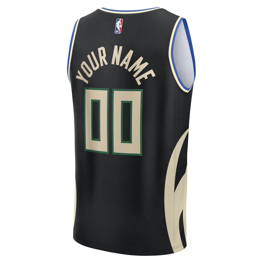 Milwaukee Bucks Fanatics Youth Fast Break Custom Replica Jersey - Black - Statement Edition Team Jersey Sports Fan Apparel