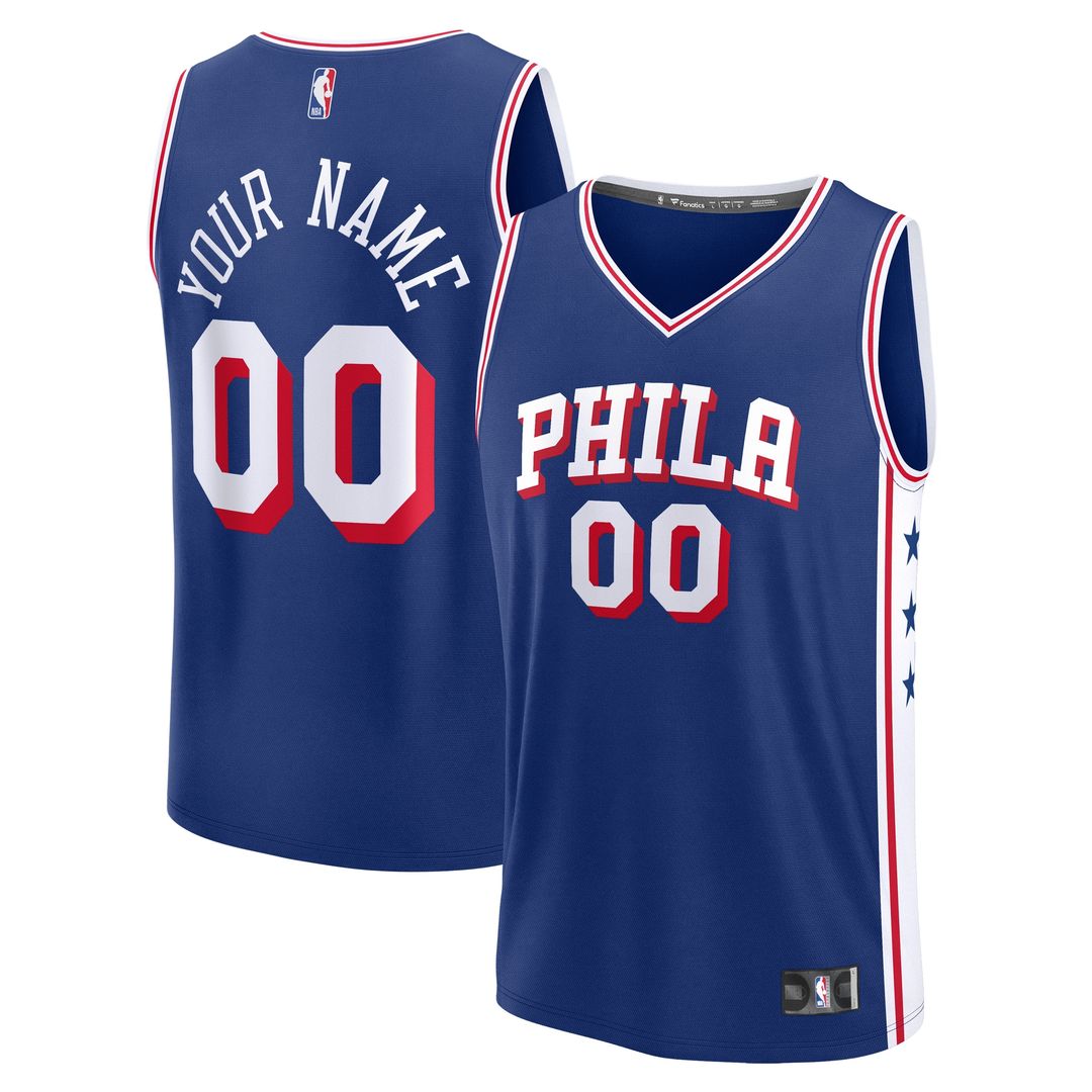 Philadelphia 76ers Fanatics Youth Fast Break Custom Replica Jersey - Blue - Icon Edition Team Jersey Sports Fan Apparel