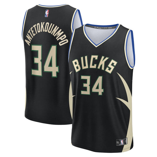 Milwaukee Bucks Giannis Antetokounmpo Fanatics Youth Fast Break Replica Player Jersey - Statement Edition - Black Team Jersey Sports Fan Apparel