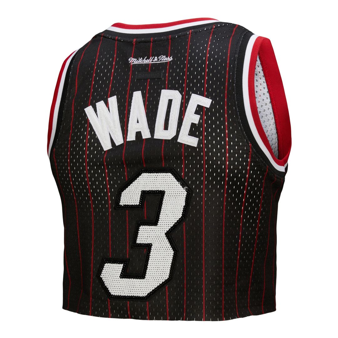 Miami Heat Dwyane Wade Mitchell & Ness x DANNIJO Women's Fashion Cropped Basketball Jersey - Black Team Jersey Sports Fan Apparel