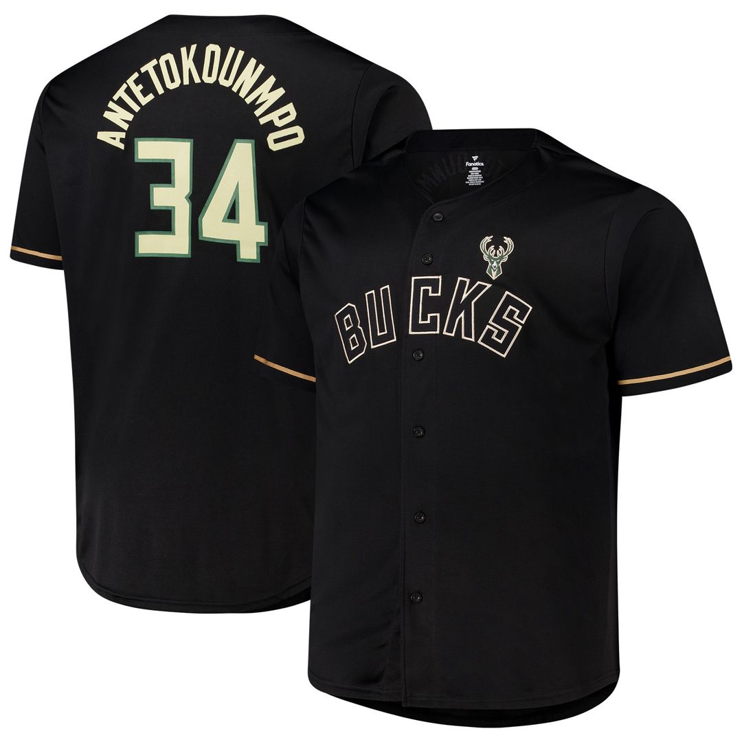 Milwaukee Bucks Giannis Antetokounmpo Profile Big & Tall Name & Number Button - Up Jersey - Black Team Jersey Sports Fan Apparel
