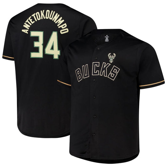 Milwaukee Bucks Giannis Antetokounmpo Profile Big & Tall Name & Number Button - Up Jersey - Black Team Jersey Sports Fan Apparel
