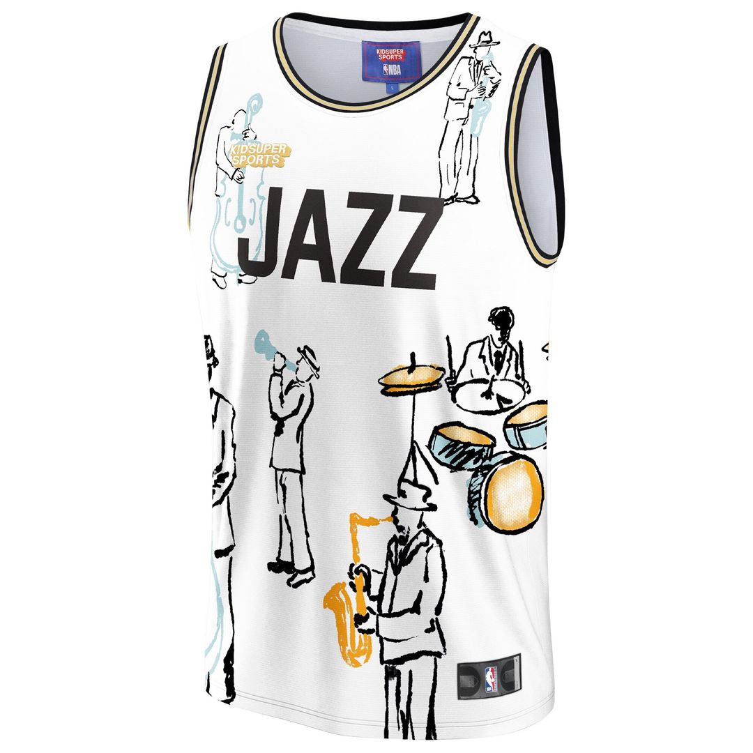 Utah Jazz NBA & KidSuper Studios by Fanatics Unisex Hometown Jersey - White Team Jersey Sports Fan Apparel