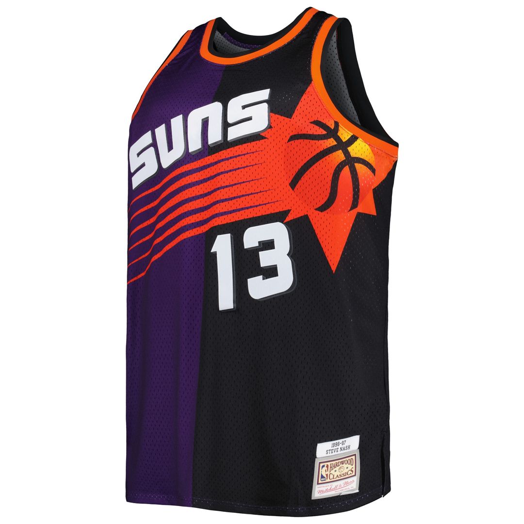Phoenix Suns Steve Nash Mitchell & Ness Big & Tall Hardwood Classics 1996/97 Split Swingman Jersey - Purple/Black Team Jersey Sports Fan Apparel