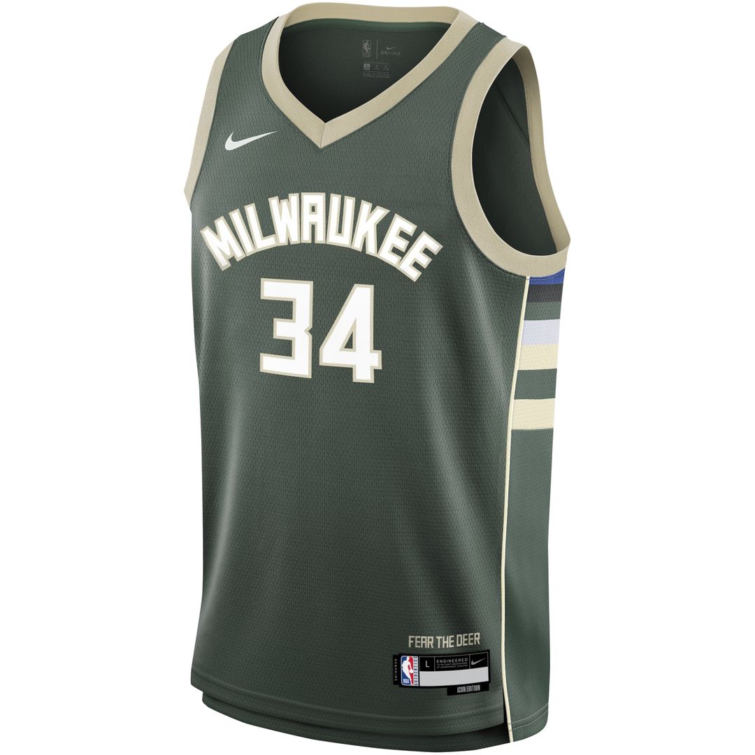 Milwaukee Bucks Giannis Antetokounmpo Nike Youth Swingman Jersey - Icon Edition - Hunter Green Team Jersey Sports Fan Apparel