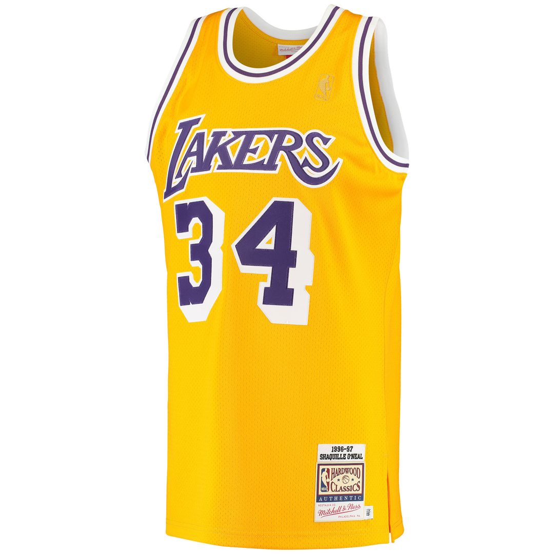 Los Angeles Lakers Shaquille O'Neal Mitchell & Ness 1996/97 Hardwood Classics Authentic Jersey - Gold Team Jersey Sports Fan Apparel