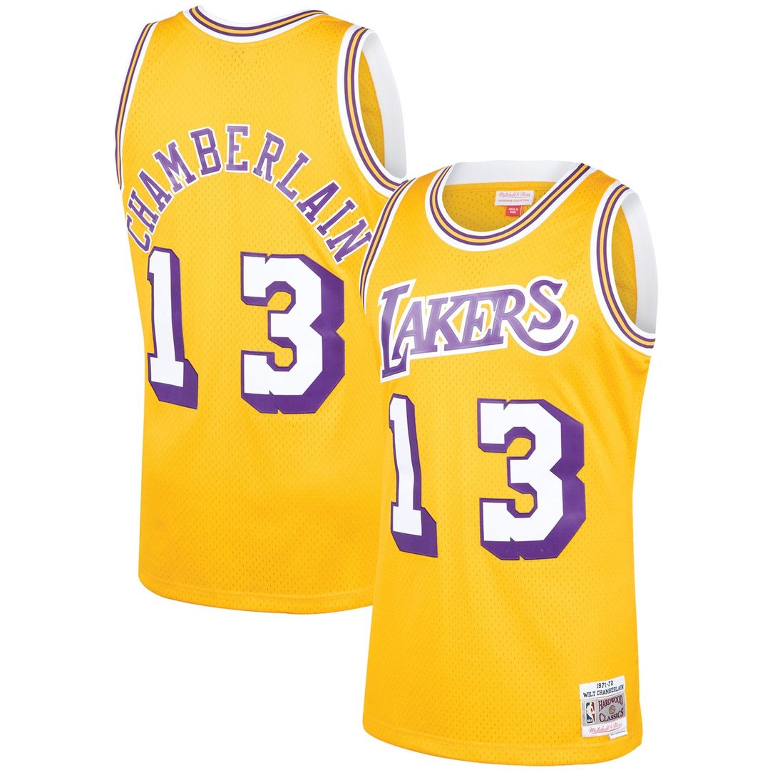 Los Angeles Lakers Wilt Chamberlain Mitchell & Ness 1971/72 Hardwood Classics Swingman Jersey - Gold Team Jersey Sports Fan Apparel