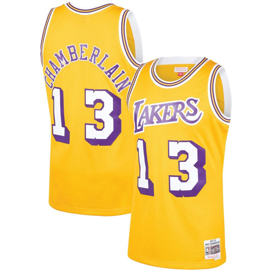 Los Angeles Lakers Wilt Chamberlain Mitchell & Ness 1971/72 Hardwood Classics Swingman Jersey - Gold Team Jersey Sports Fan Apparel