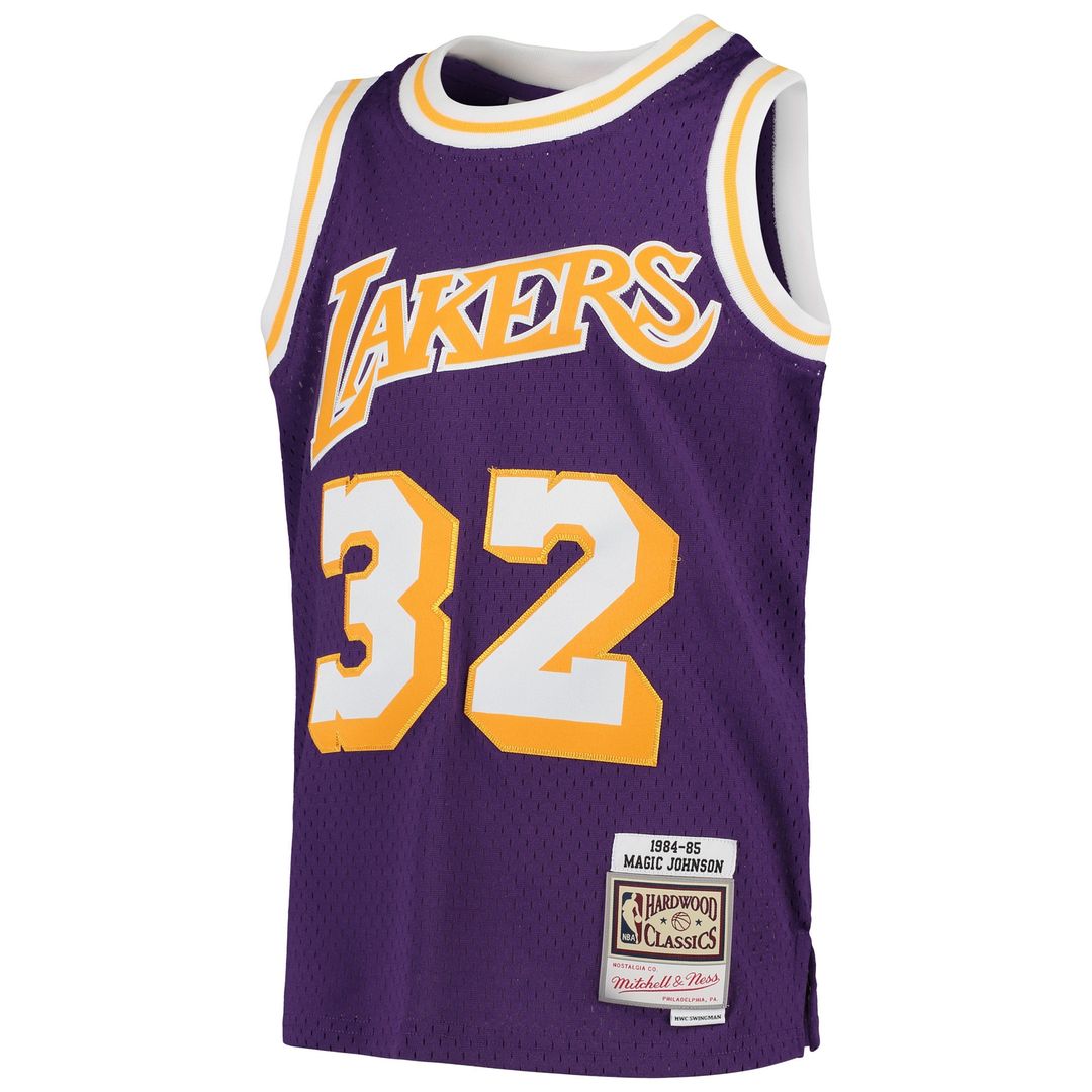 Los Angeles Lakers Magic Johnson Mitchell & Ness Youth 1984 - 85 Hardwood Classics Swingman Throwback Jersey - Purple Team Jersey Sports Fan Apparel