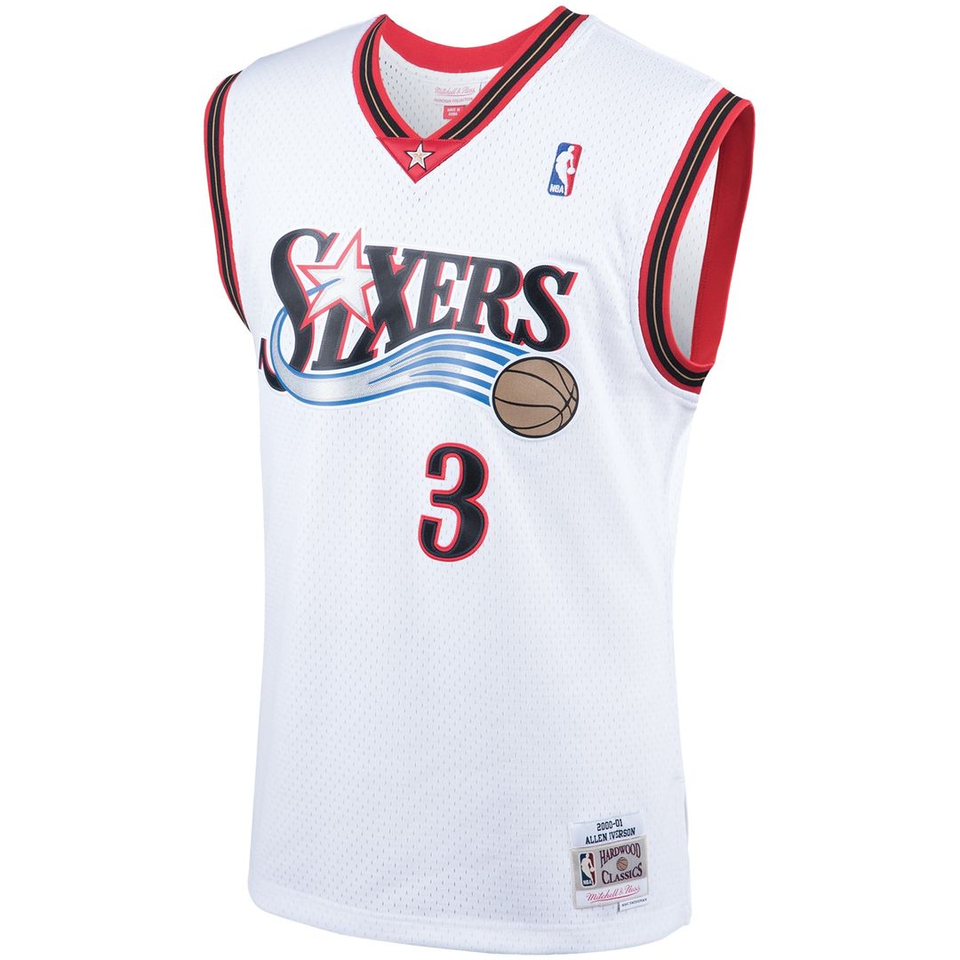 Philadelphia 76ers Allen Iverson Mitchell & Ness Hardwood Classics Swingman Jersey - White Team Jersey Sports Fan Apparel