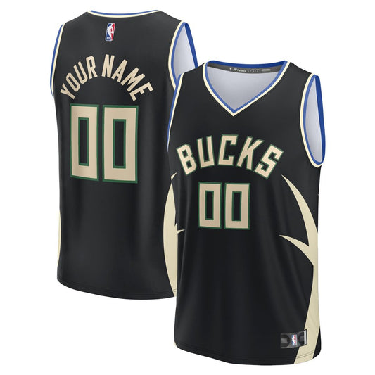 Milwaukee Bucks Fanatics Custom Fast Break Jersey - Statement Edition - Black Team Jersey Sports Fan Apparel
