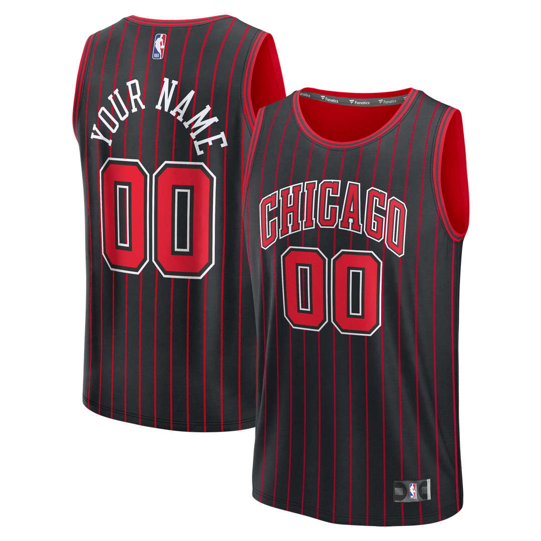 Chicago Bulls Fanatics Youth Fast Break Custom Jersey - Statement Edition - Black Team Jersey Sports Fan Apparel