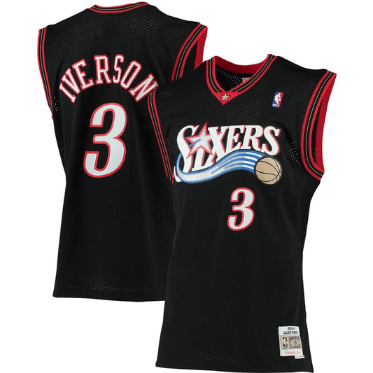 Philadelphia 76ers Allen Iverson Mitchell & Ness 2000/01 Big & Tall Hardwood Classics Swingman Jersey - Black Team Jersey Sports Fan Apparel