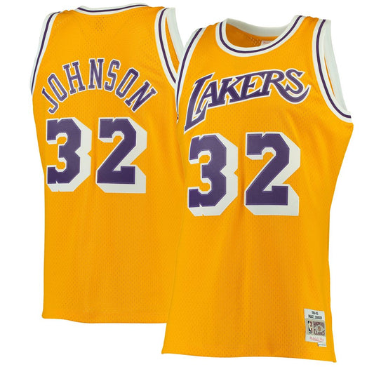 Los Angeles Lakers Magic Johnson Mitchell & Ness 1984/85 Hardwood Classics Swingman Jersey - Gold Team Jersey Sports Fan Apparel