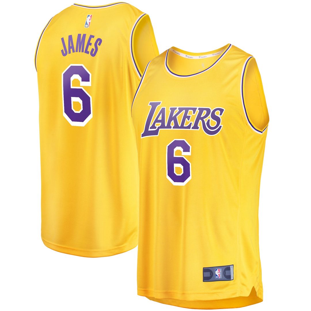 Los Angeles Lakers LeBron James Fanatics 2021/22 Fast Break Replica Jersey - Icon Edition - Gold Team Jersey Sports Fan Apparel