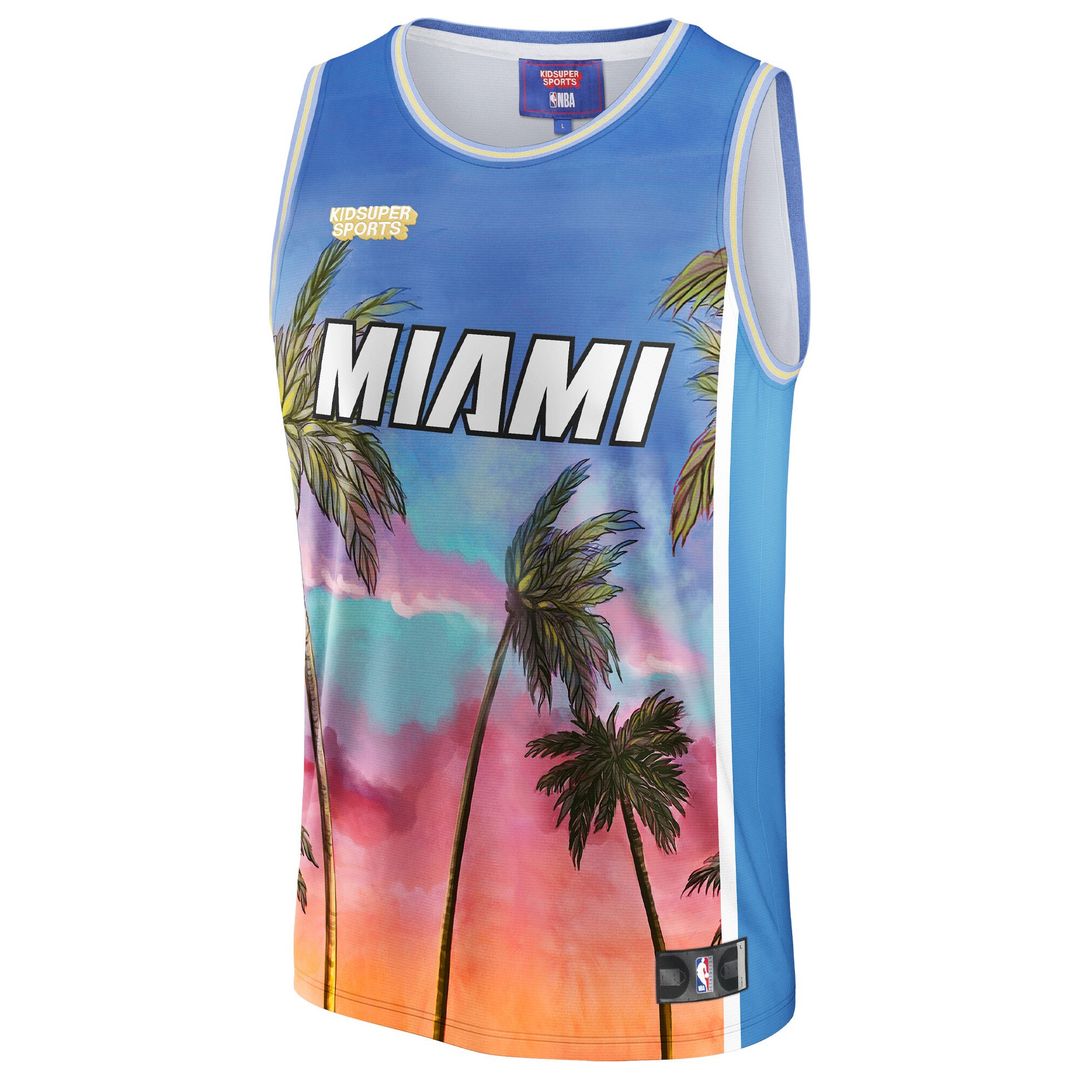 Miami Heat NBA & KidSuper Studios by Fanatics Unisex Hometown Jersey - Blue Team Jersey Sports Fan Apparel