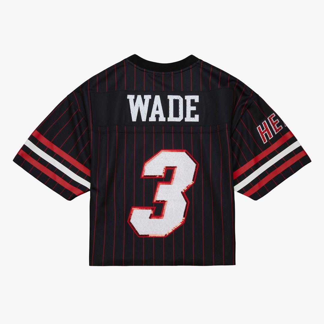 Miami Heat Dwyane Wade Mitchell & Ness x DANNIJO Women's Cropped Football Fashion Jersey - Black Team Jersey Sports Fan Apparel