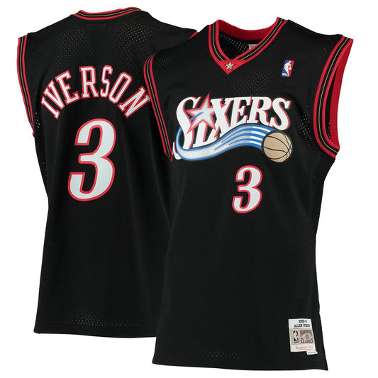 Philadelphia 76ers Allen Iverson Mitchell & Ness 2000/01 Hardwood Classics Swingman Jersey - Black Team Jersey Sports Fan Apparel