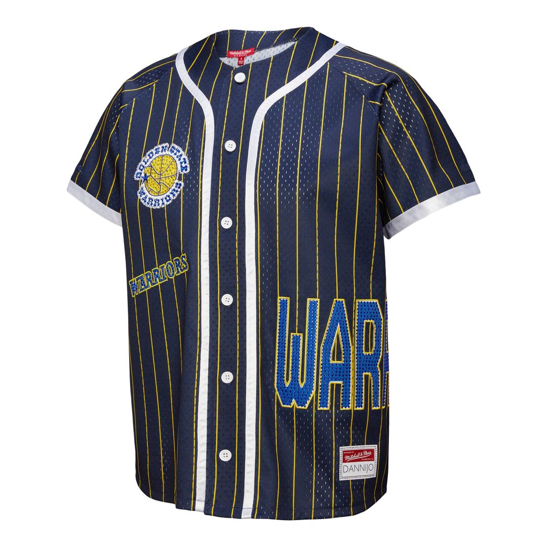 Golden State Warriors Mitchell & Ness x DANNIJO Women's Fashion Baseball Jersey - Blue Team Jersey Sports Fan Apparel
