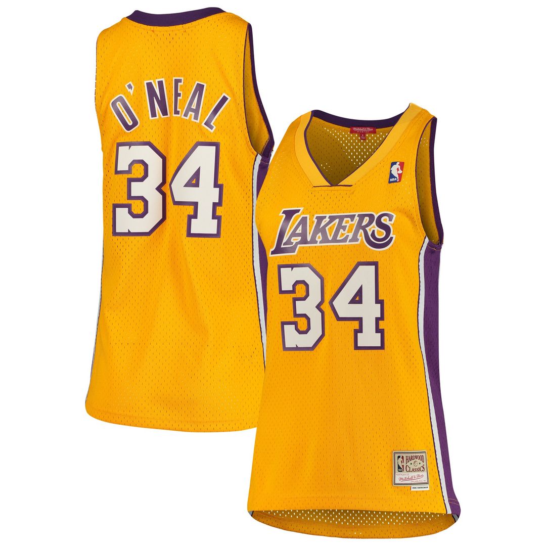 Los Angeles Lakers Shaquille O'Neal Mitchell & Ness Women's 1999/00 Hardwood Classics Swingman Jersey - Gold Team Jersey Sports Fan Apparel