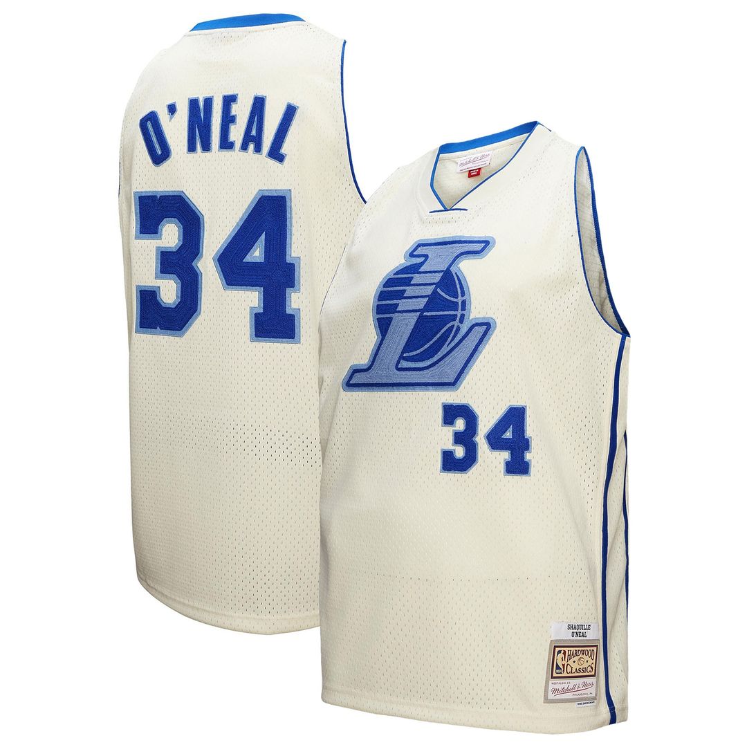 Los Angeles Lakers Shaquille O'Neal Mitchell & Ness Chainstitch Swingman Jersey - Cream Team Jersey Sports Fan Apparel