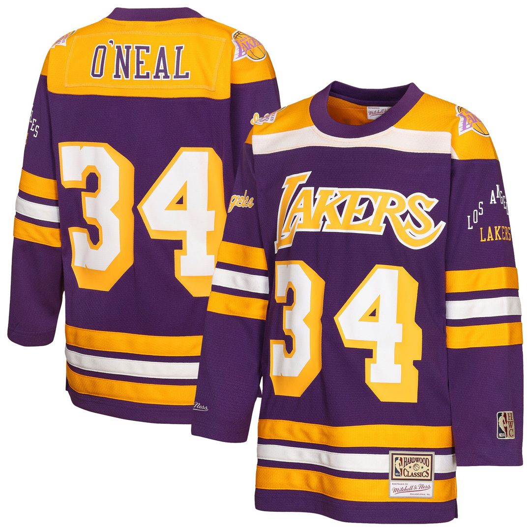 Los Angeles Lakers Shaquille O'Neal Mitchell & Ness Youth Maxxed Out 2.0 Fashion Hockey Jersey - Purple Team Jersey Sports Fan Apparel