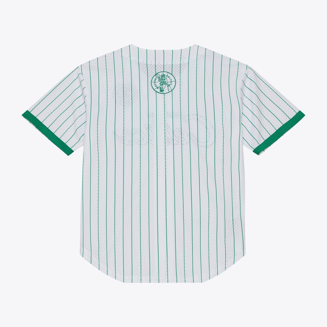 Boston Celtics Mitchell & Ness Head Coach Pinstripe Mesh Full - Button Baseball Jersey - White Team Jersey Sports Fan Apparel