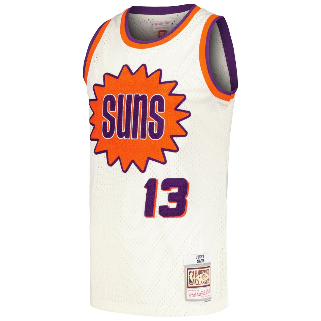 Phoenix Suns Steve Nash Mitchell & Ness Chainstitch Swingman Jersey - Cream Team Jersey Sports Fan Apparel
