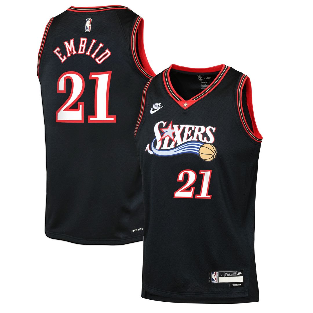Philadelphia 76ers Joel Embiid Nike Youth Swingman Jersey - Classic Edition - Black Team Jersey Sports Fan Apparel