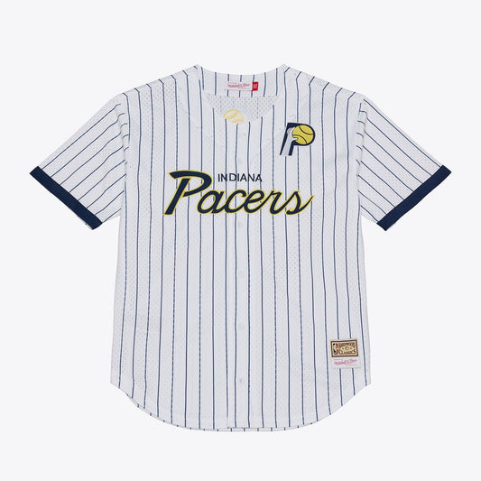 Indiana Pacers Mitchell & Ness Head Coach Pinstripe Mesh Full - Button Baseball Jersey - White Team Jersey Sports Fan Apparel