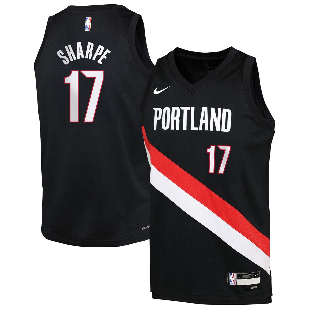 Portland Trail Blazers Shaedon Sharpe Nike Youth Icon Edition Swingman Jersey - Black Team Jersey Sports Fan Apparel