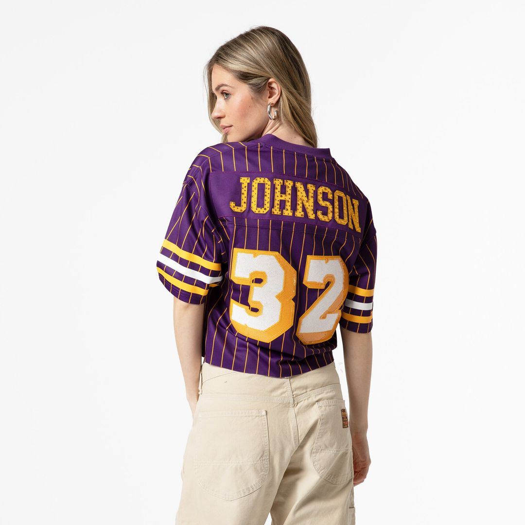 Los Angeles Lakers Magic Johnson Mitchell & Ness x DANNIJO Women's Cropped Football Fashion Jersey - Purple Team Jersey Sports Fan Apparel