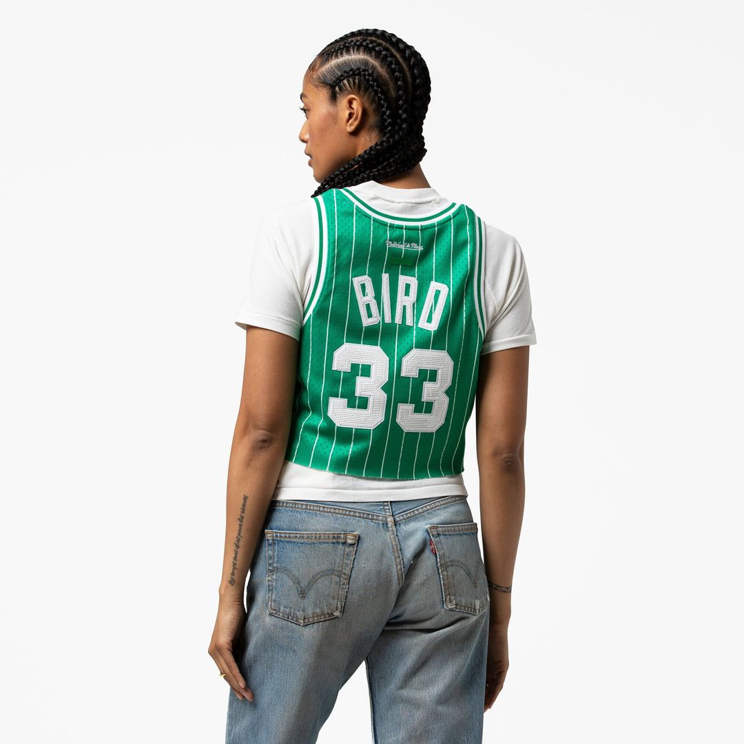Boston Celtics Larry Bird Mitchell & Ness x DANNIJO Women's Fashion Cropped Basketball Jersey - Kelly Green Team Jersey Sports Fan Apparel