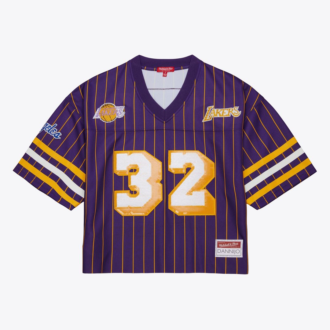 Los Angeles Lakers Magic Johnson Mitchell & Ness x DANNIJO Women's Cropped Football Fashion Jersey - Purple Team Jersey Sports Fan Apparel