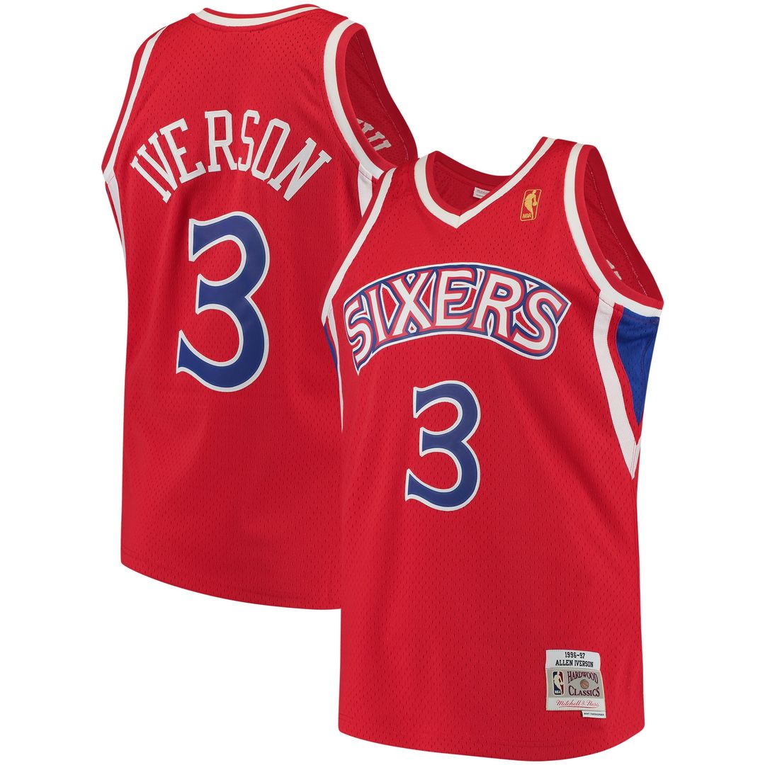 Philadelphia 76ers Allen Iverson Mitchell & Ness 1996/97 Hardwood Classics Swingman Jersey - Red Team Jersey Sports Fan Apparel