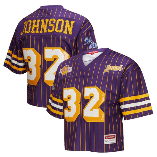 Los Angeles Lakers Magic Johnson Mitchell & Ness x DANNIJO Women's Cropped Football Fashion Jersey - Purple Team Jersey Sports Fan Apparel