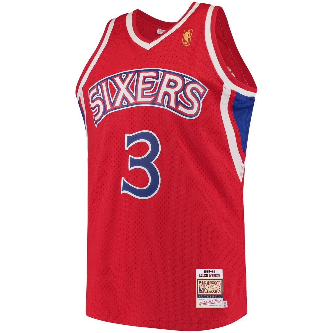 Philadelphia 76ers Allen Iverson Mitchell & Ness 1996/97 Hardwood Classics Authentic Jersey - Red Team Jersey Sports Fan Apparel
