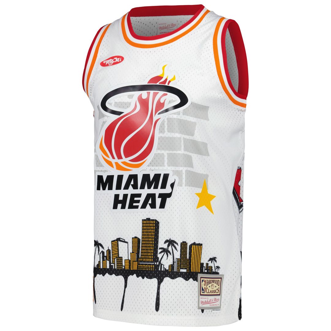 Miami Heat Mitchell & Ness x Tats Cru Hardwood Classics Fashion Jersey - White Team Jersey Sports Fan Apparel