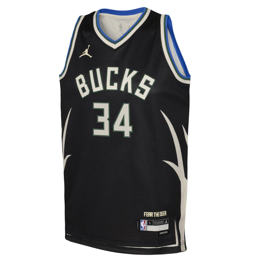 Milwaukee Bucks Giannis Antetokounmpo Jordan Brand Youth Swingman Jersey - Statement Edition - Black Team Jersey Sports Fan Apparel