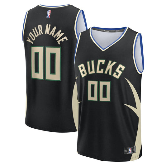 Milwaukee Bucks Fanatics Youth Fast Break Custom Replica Jersey - Black - Statement Edition Team Jersey Sports Fan Apparel