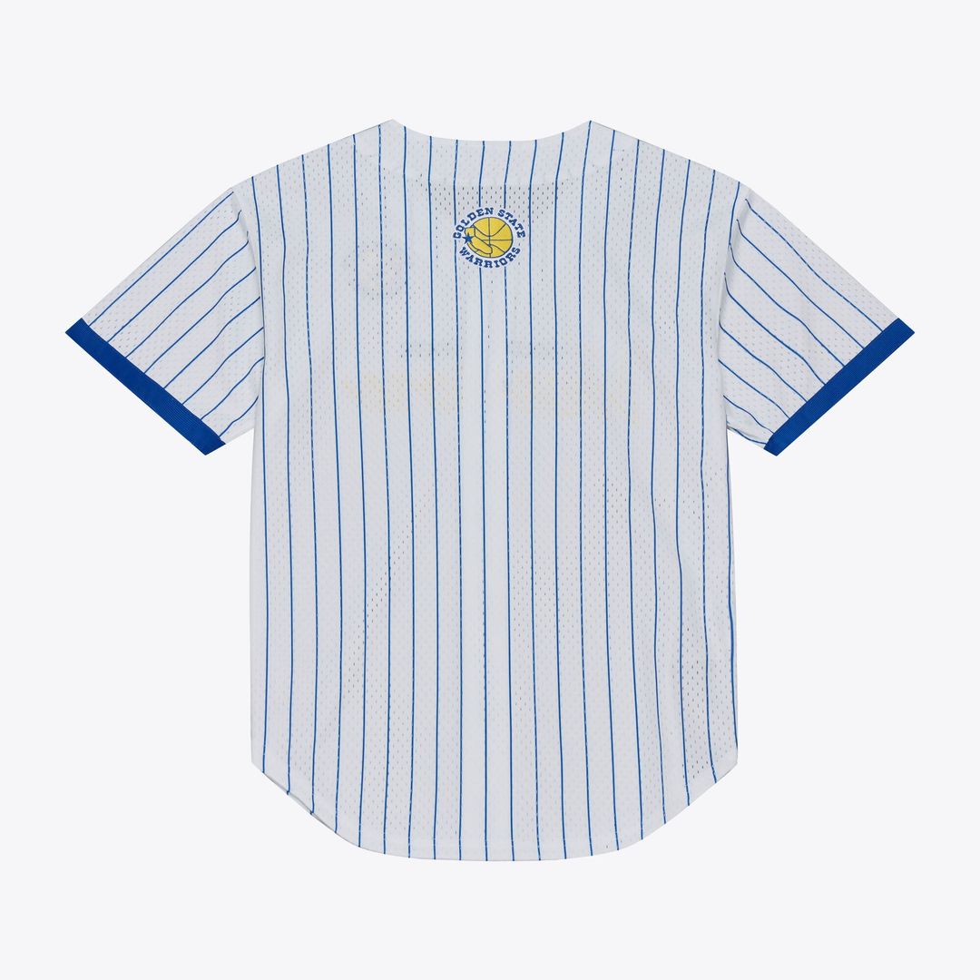 Golden State Warriors Mitchell & Ness Head Coach Pinstripe Mesh Full - Button Baseball Jersey - White Team Jersey Sports Fan Apparel