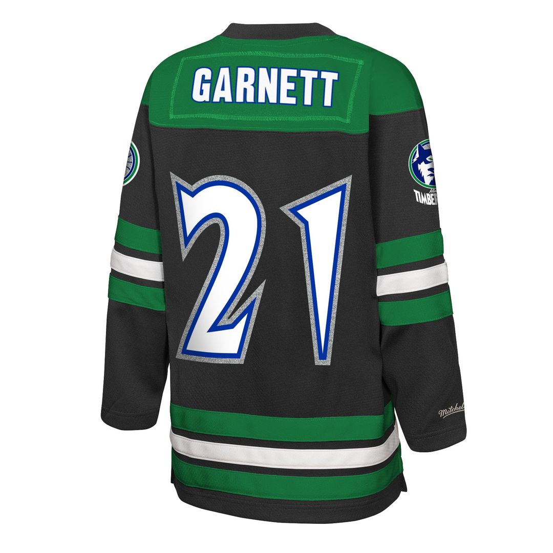Minnesota Timberwolves Kevin Garnett Mitchell & Ness Youth Maxxed Out 2.0 Fashion Hockey Jersey - Black Team Jersey Sports Fan Apparel