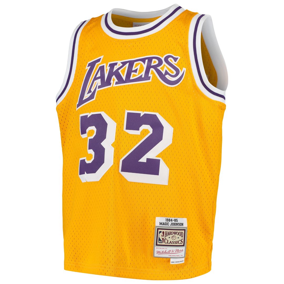 Los Angeles Lakers Magic Johnson Mitchell & Ness Youth 1984 - 85 Hardwood Classics Swingman Throwback Jersey - Purple Team Jersey Sports Fan Apparel