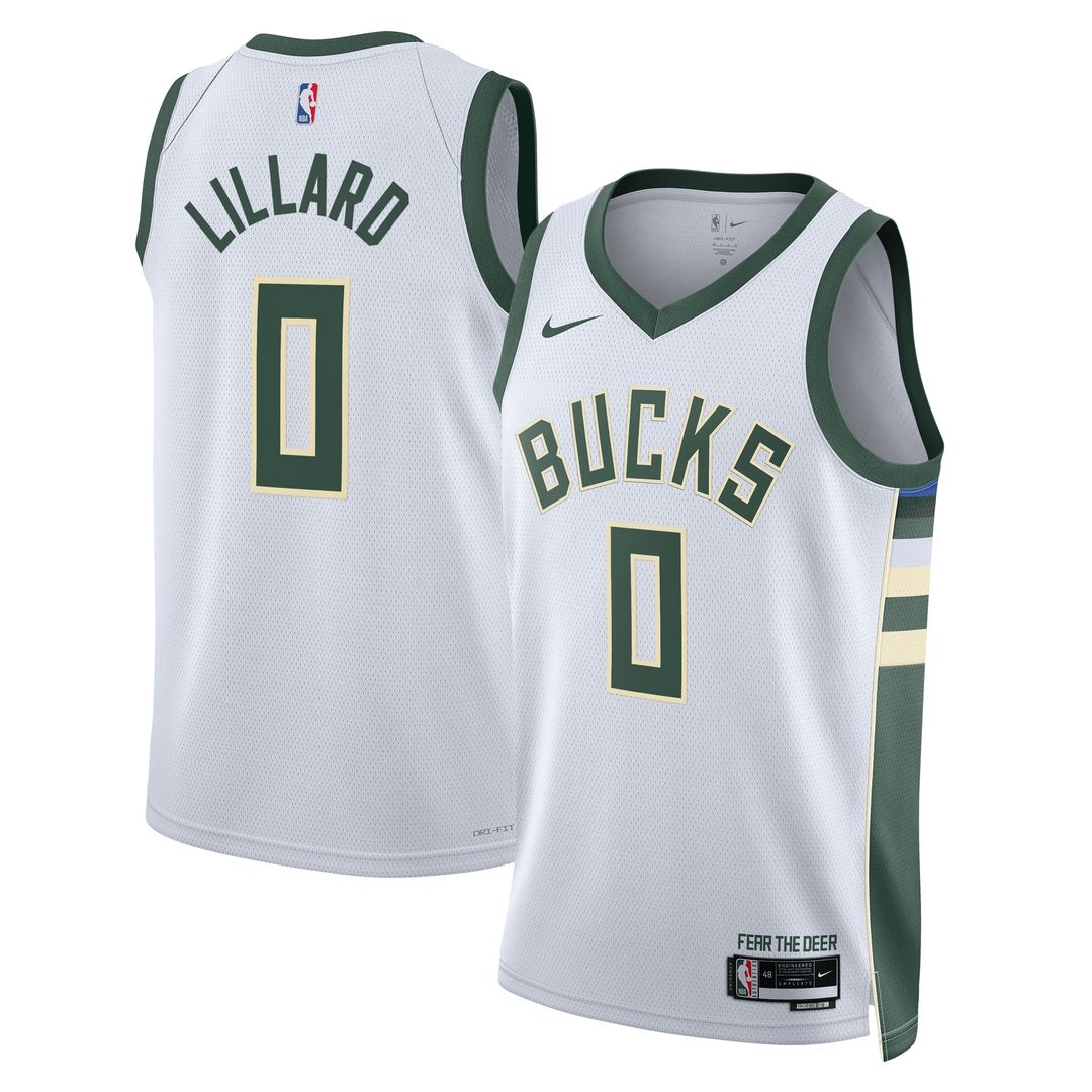 Milwaukee Bucks Damian Lillard Nike Unisex Fear The Deer Swingman Player Jersey - Association Edition - White Team Jersey Sports Fan Apparel