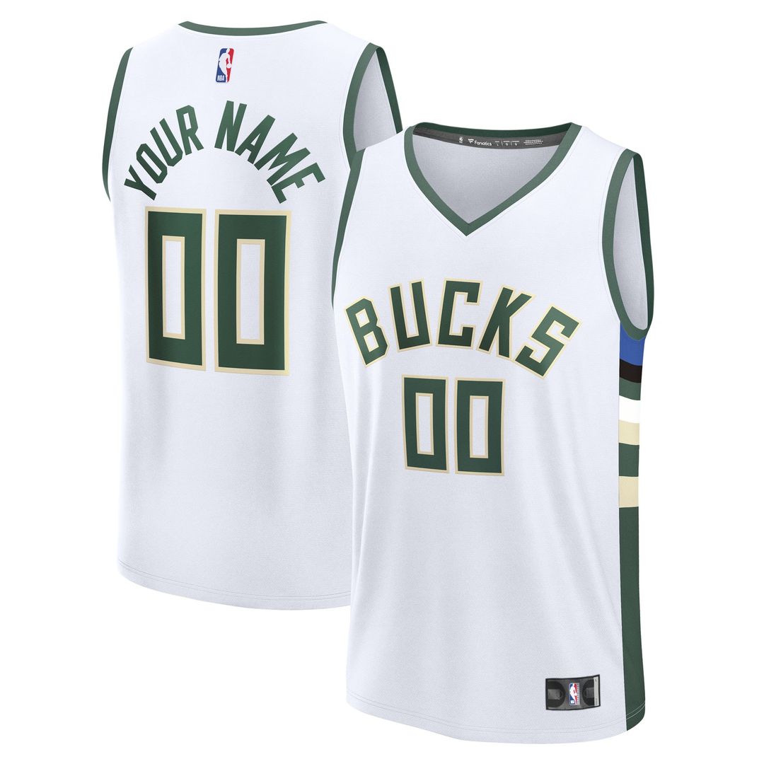 Milwaukee Bucks Fanatics Youth Fast Break Custom Replica Jersey - White - Association Edition Team Jersey Sports Fan Apparel