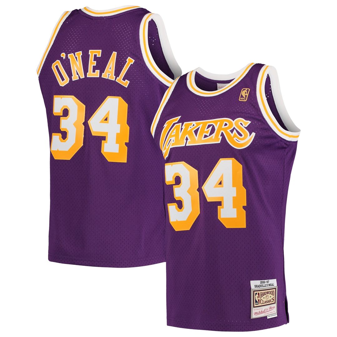 Los Angeles Lakers Shaquille O'Neal Mitchell & Ness 1996/97 Hardwood Classics Swingman Jersey - Gold Team Jersey Sports Fan Apparel