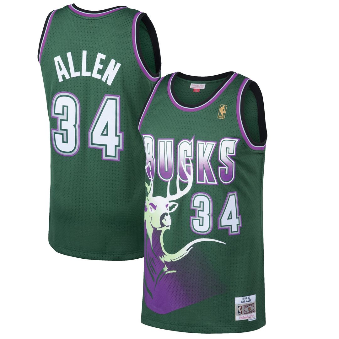 Milwaukee Bucks Ray Allen Mitchell & Ness 1996/97 Hardwood Classics Swingman Jersey - Kelly Green Team Jersey Sports Fan Apparel